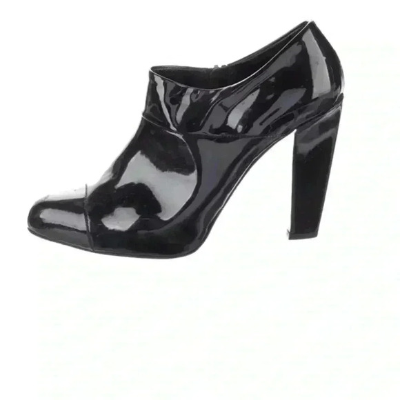 Prada Shoes - PRADA Semi Pointed Black Patent Leather Ankle Boots Concealed Zip Closure SZ 8.5